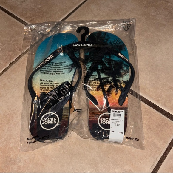 NEW JACK & JONES Premium Flip Flops Sandals: Palm Tree Sunset Surfer Size 9/10 - Picture 2 of 3